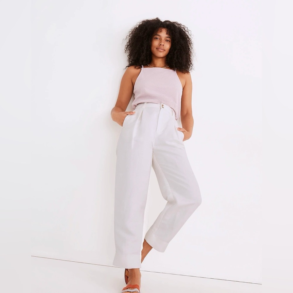 Madewell Linen-Blend Pleated Taper Wide-Leg Pants